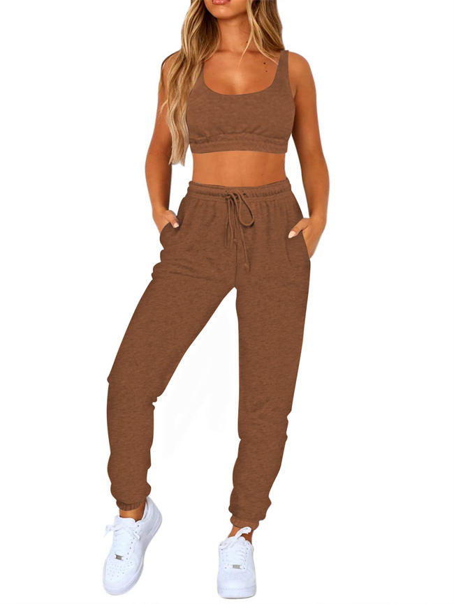 Women Sweatsuits Bra and Sweatpants Set 2 Pieces Jogger Tracksuit With Pocket